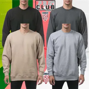 PRO CLUB Heavyweight Crew Neck Fleece Pullover Sweater (13oz) for Men - Ideal for Winter - Menswear Famous for its premium thickness and weight Tops Long Sleeve Round Neck Casual Classic Cotton Sweatshirts Crewneck Longsleeves Plain Khaki Beige shirt