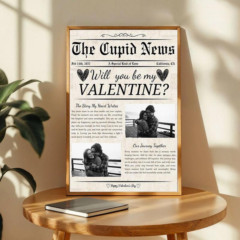 CUSTOM Will You Be My Valentine Newspaper Poster, Valentines Day Wall Art, Gift for Couple