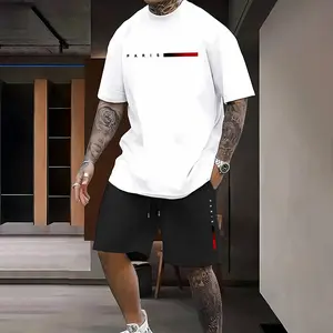 Men's 2-Piece Clothing Set - Soft, Thin, Breathable Polyester-Cotton Short-Sleeve T-Shirt and Fabric Shorts