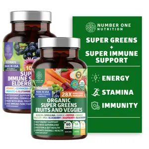 Organic Super Fruits & Veggies + Immune Support [38 Powerful Ingredients], Natural Super Greens Supplement with Alfalfa, Vitamins & Minerals, Zinc, Turmeric and Probiotic, 120 Caps