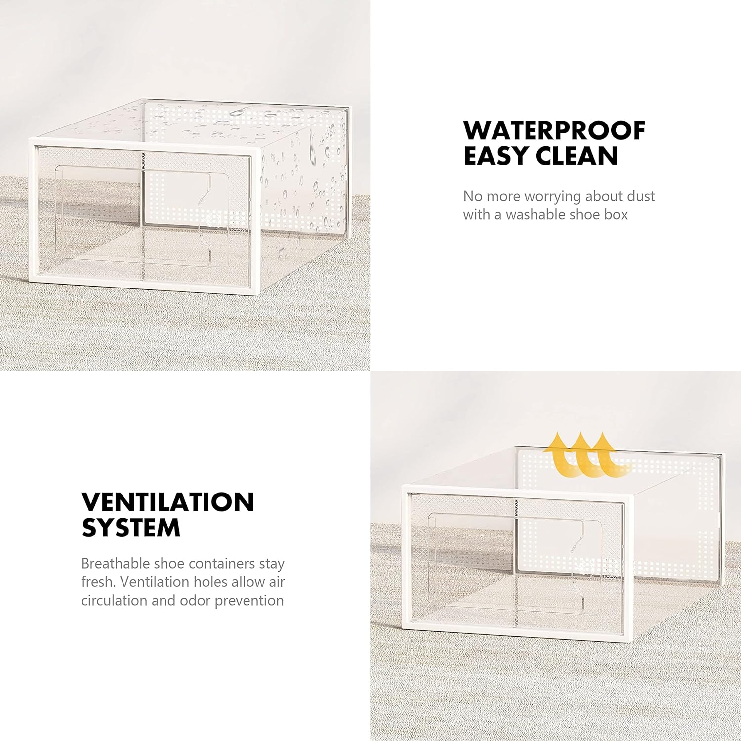 12 Pack Clear Plastic Shoe Storage Boxes - Stackable Shoe Organizer for Closet