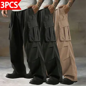Men’s cargo pants, 3-pack  breathable, wear-resistant fabric suitable for outdoor work, hiking, and everyday casual streetwear; comfortable and durable, practical all-season essential., Pocket, Trouser