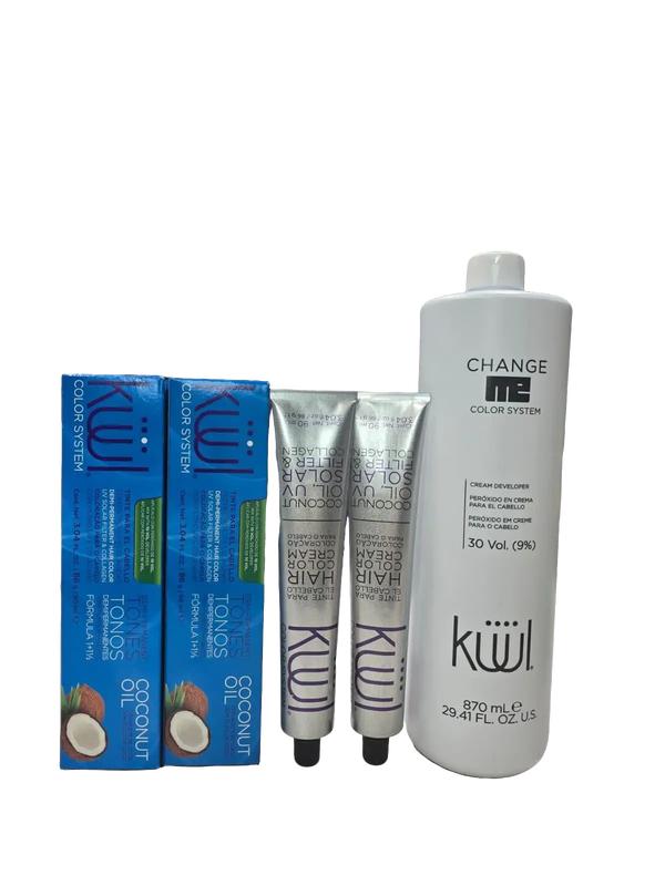 KUUL Color System Kit – 2 Permanent Hair Dyes 90ml Each & 870ml Cream Developer for Professional Results with Coconut Oil & Collagen