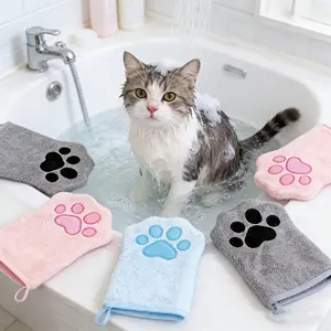 Quick-Dry Absorbent Dog & Bath Gloves - Glove-Style Pet Towels with Paw, Hygienic Grooming Tool for Small/Medium Dogs & Cats, Quick-Drying Post-Bath Cleaning