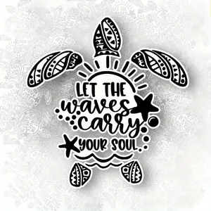 Sea Turtle Stickers for Waves Carrying Your Soul, Disposable Car, Laptop, Truck, Durable Marine Style Vinyl Stickers - Matte Surface, Irregular Shape, Self-adhesive Glass and Metal Surface Waterproof