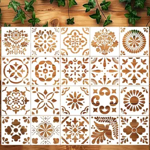 Talavera Stencil  Tile Stencil 8inch Floral Folk Mexican Stencils for Painting on Wall Floor Furniture   Decor