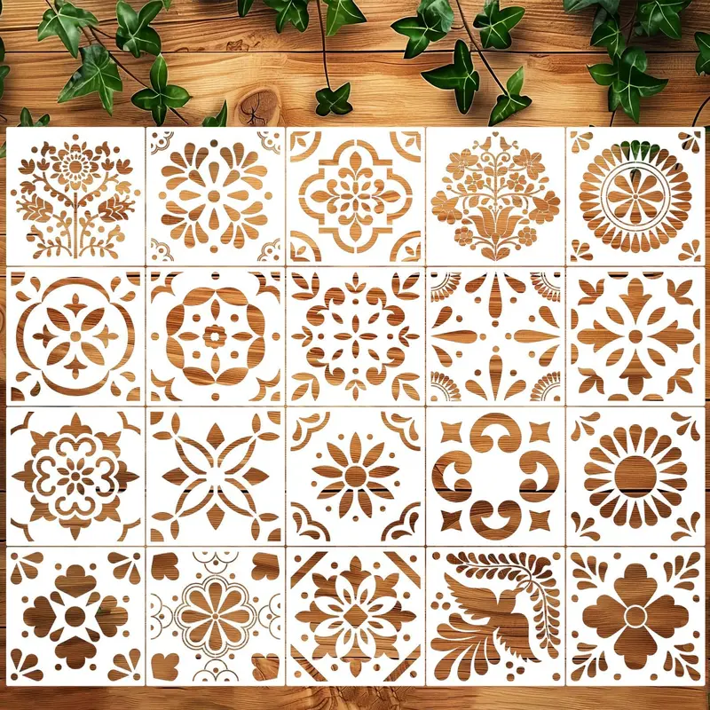 Talavera Stencil  Tile Stencil 8inch Floral Folk Mexican Stencils for Painting on Wall Floor Furniture   Decor