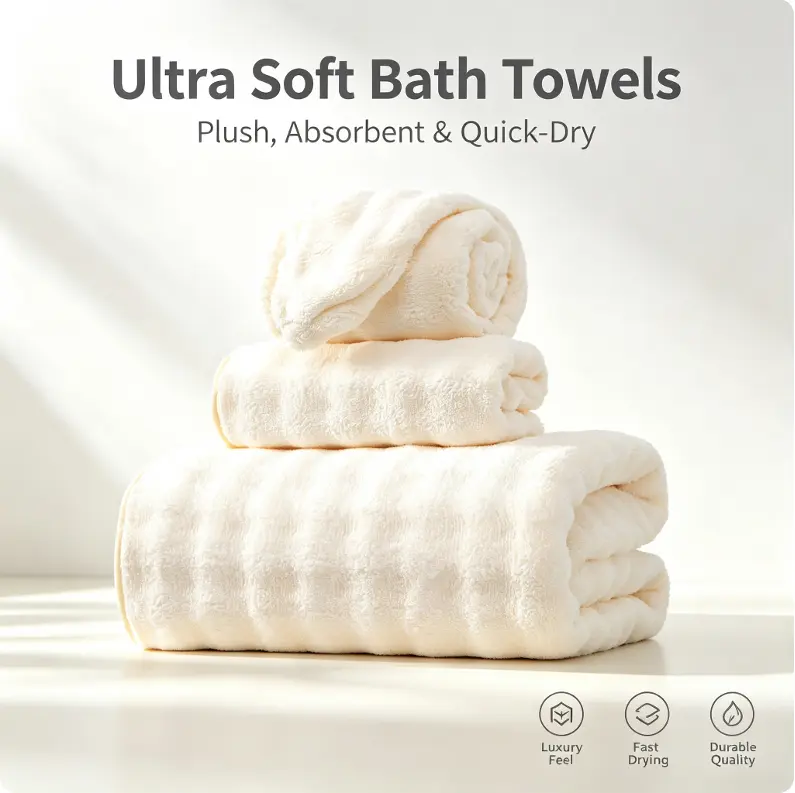 Plus-Size Microfiber Bath Wrap & 3-Piece Towel Set - Absorbent Home Bathroom Towels for Travel, Saunas #GlobalSelection