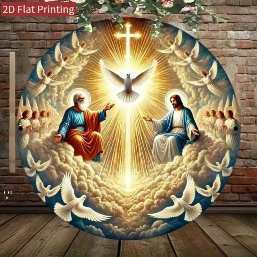 Vintage Christian Holy Trinity Metal Sign, 2D Flat Dove Decor