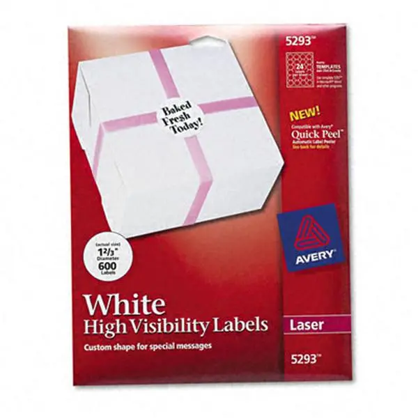 Avery Round Specialty Laser Printer Labels 1-2/3in dia White 600 Pack