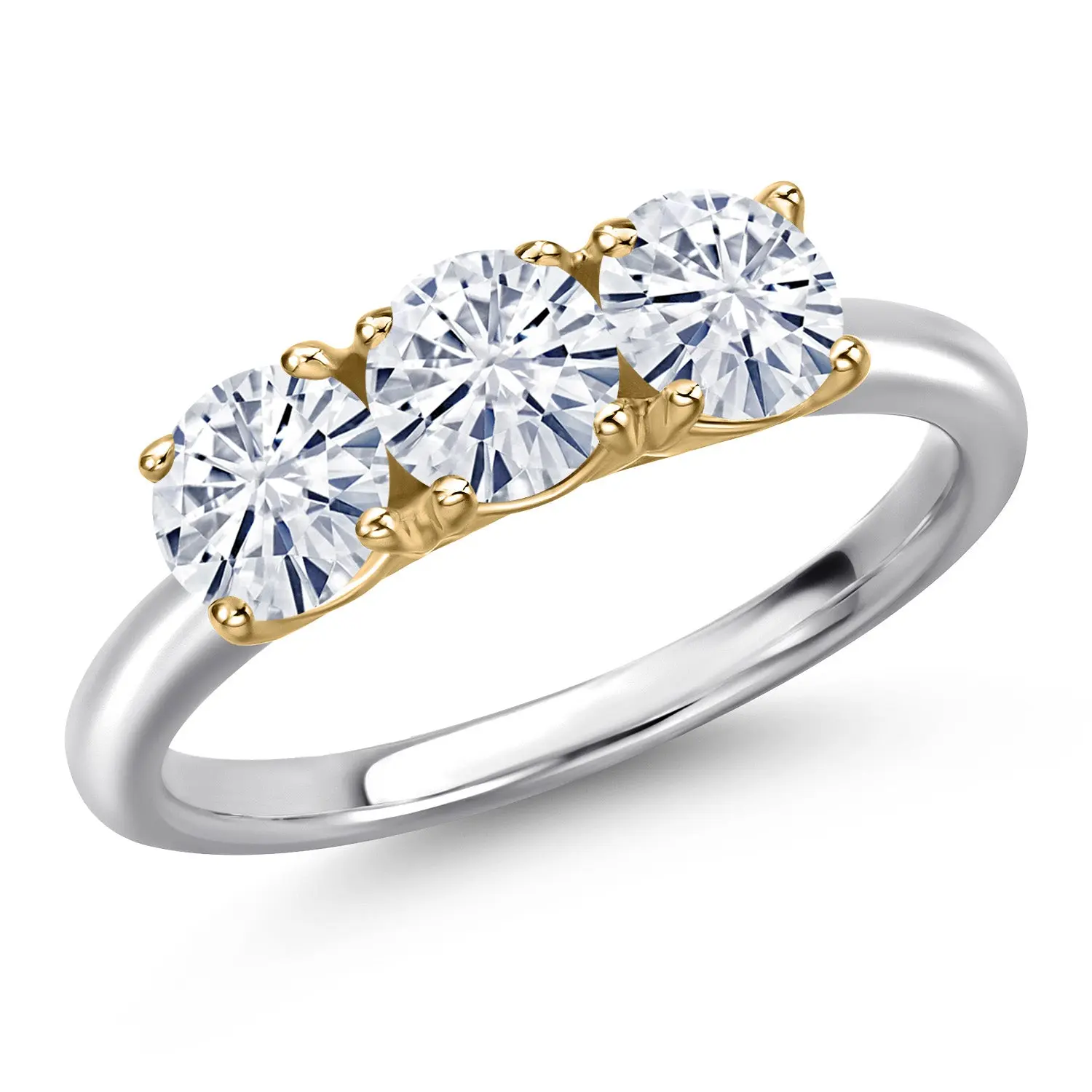 10K Two Tone Gold White Moissanite Engagement Ring For Women | 1.50 Cttw | Round 5MM | Gemstone Birthstone