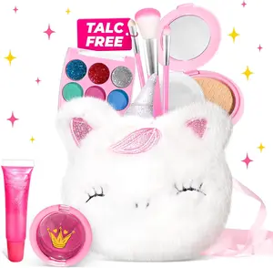 ULOVEME Kids Real Makeup Kit for Little Girls - Real, Non Toxic, Washable Make Up Toy - Umicorn Toys Gift for 3 4 5 6 7 8 9 10 12 Years Old Girls Birthday (Mini White Umicorn)