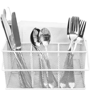 Kitchen Utensil Caddy - Steel Mesh Organizer with Folding Handle for Buffet or Picnic Bronze