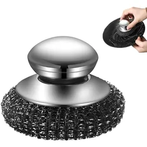 Steel Wool Scrubber with Handle, Upgrade Heavy Duty Stainless Steel Dish Scrubber for Cleaning Dishes, Iron Pots, Stoves, Kitchen Sink (1/2pcs)Buy 1 Get 1 Free, Kitchen Cleaning Supplies, Kitchen Cleaning Tool