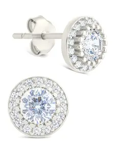 Sterling Silver Round Cut Brilliant Halo Studs