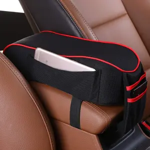 Armrest Cushion, Auto Center Console Armrest Pillow, Memory   Armrest Console with Phone Holder Storage Pockets Universal Fit for   (Black Red)