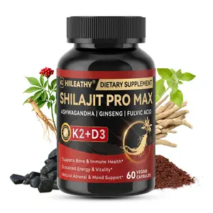 HIILEATHY Shilajit PRO MAX Dietary Supplement - 60 Capsules - With K2 & D3 - High Potency Fulvic Acid & Multi-Mineral Complex - Supports Immunity & Energy
