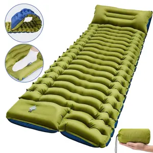 Camping Sleeping Pad, Backpacking Sleeping Pad with Built-in Pillow and Foot Pump, 4in Thick Compact Inflatable Camping Air Mattress for Hiking Tent Road Trip Car Camp Travel Gear