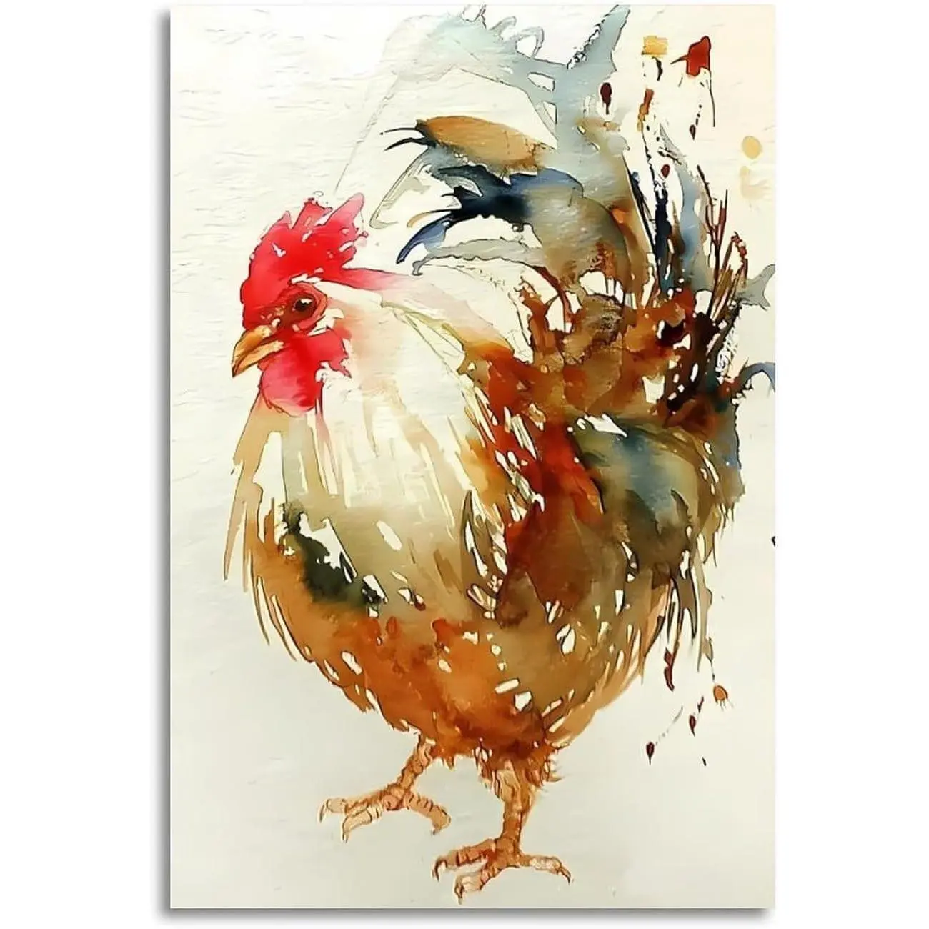 A Colorful Rooster in A Watercolor Painting Poster Wall Art Print Vintage Canvas Wall Art Wall Decor Aesthetic Modern Living Room Bathroom Decor Poster
