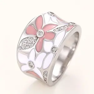 Chic and Lovely Pink Flower Wide Ring Causal Bohemian Style Band Daily Fashion Clothing Accessory Ring