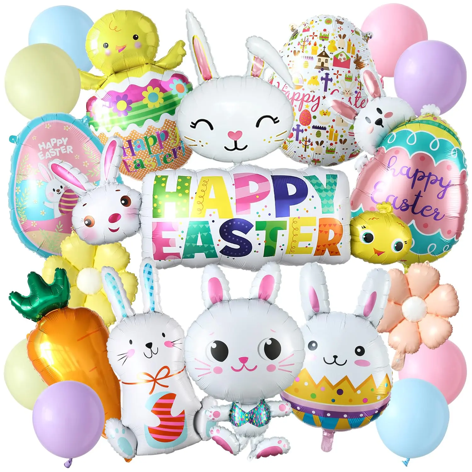 Easter Balloon Decorations, 20Pcs Mix Easter Balloons Kit Cute Easter Bunny Carrot Chick Mylar Foil Balloons Inflatable Easter Eggs For Easter Spring Baby Shower Home Party Supplies