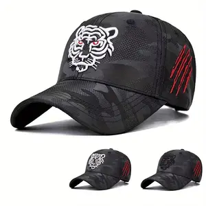 Unisex Tiger Head Embroidered Camouflage Snapback Baseball Cap Outdoor Adjustable Sunscreen Leisure Hat Spring Autumn Travel Tourism Beach Vacation