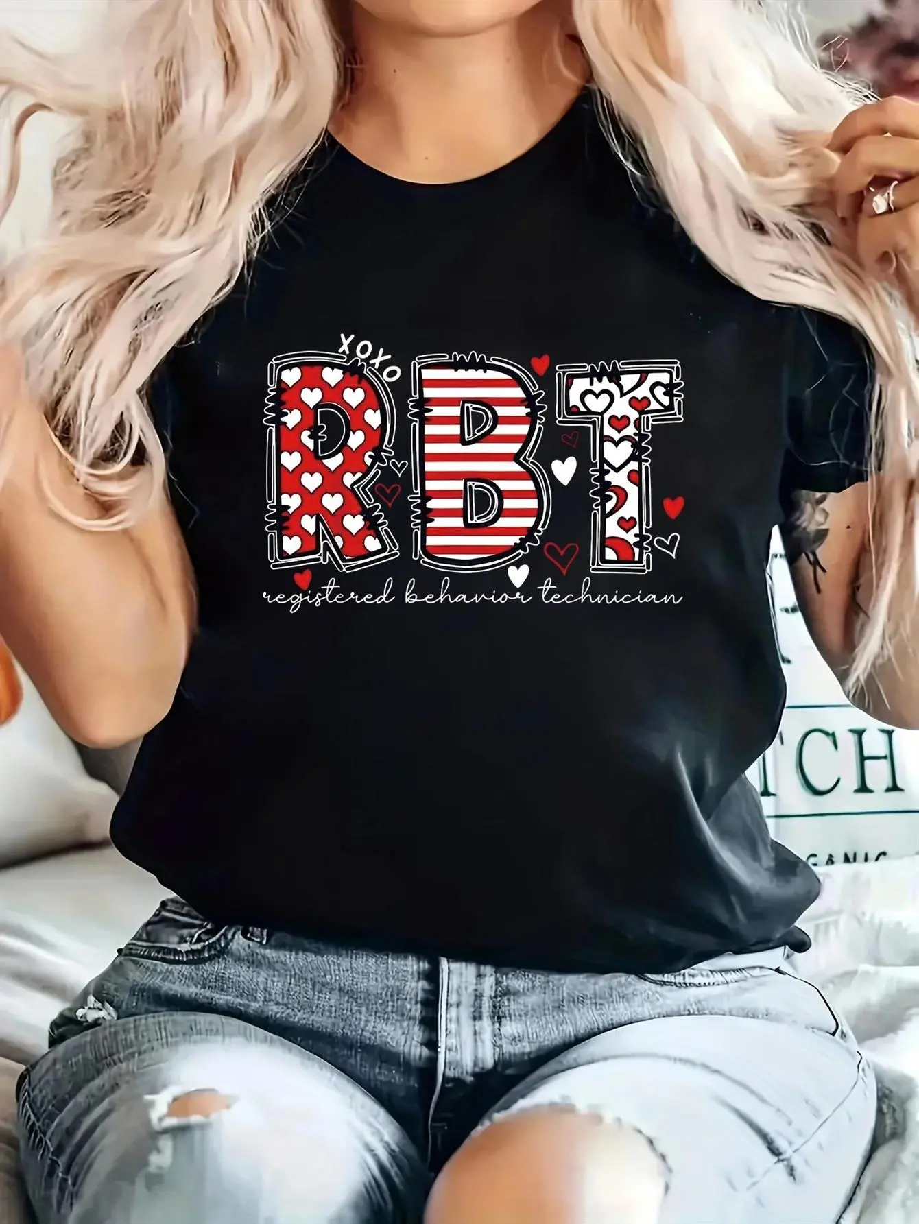 Women's RBT ABA Therapist T-Shirt - Registered Behavior Technician Title, Soft Stretch Short Sleeve Round Neck Tee, Non- Professional Attire for ABA (Casual & Sessions) - Machine Washable Comfort Fit