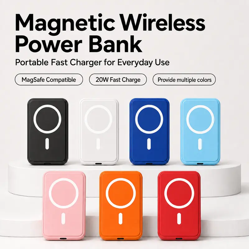 [Back to School] 5000mAh Magnetic Portable Charger - Compact Battery Power Bank for iPhone with USB-C Input/Output, Travel Accessory