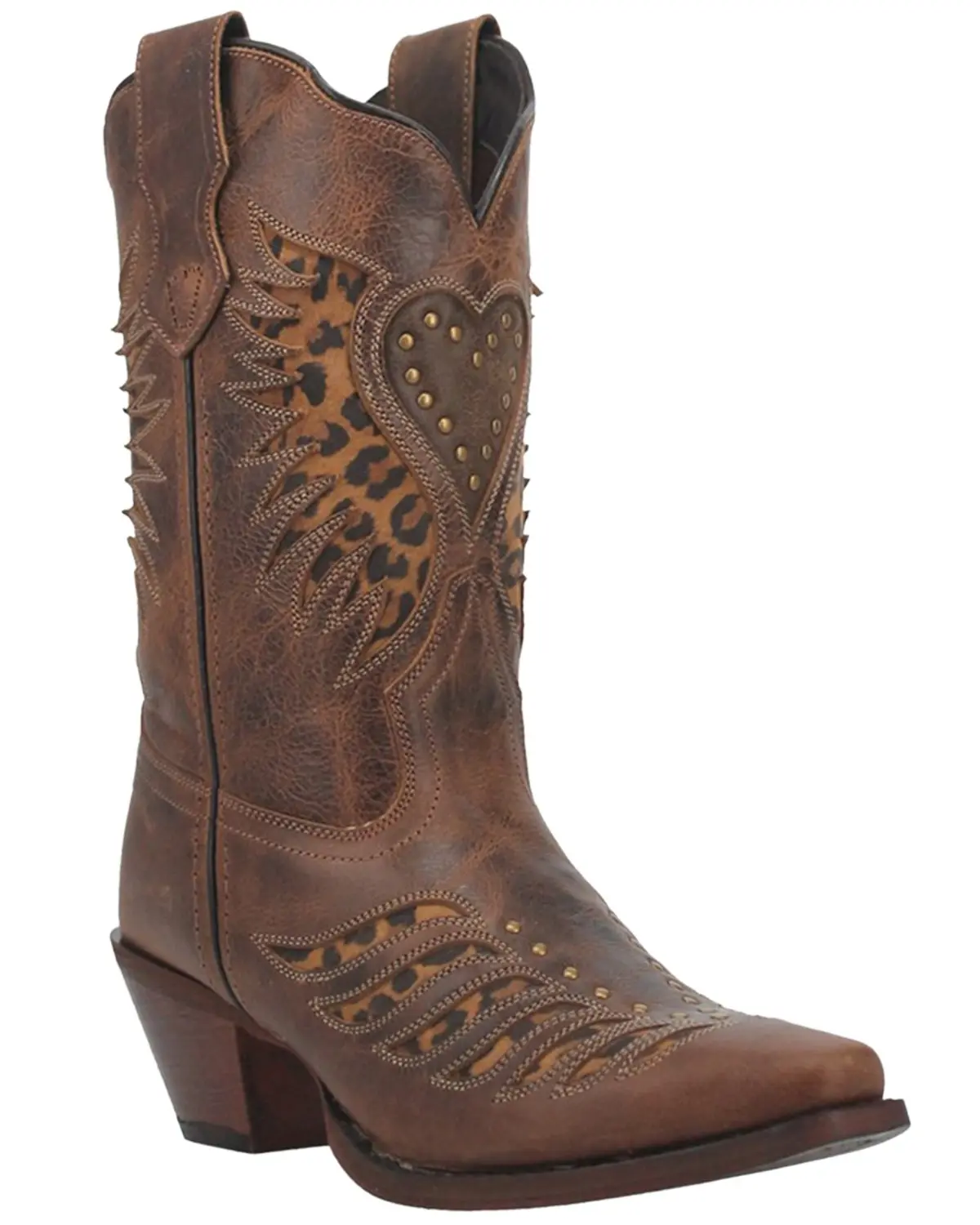 Laredo Women's Women'S Stella Leopard Print Inlay Studded Western Boot Snip - 52396