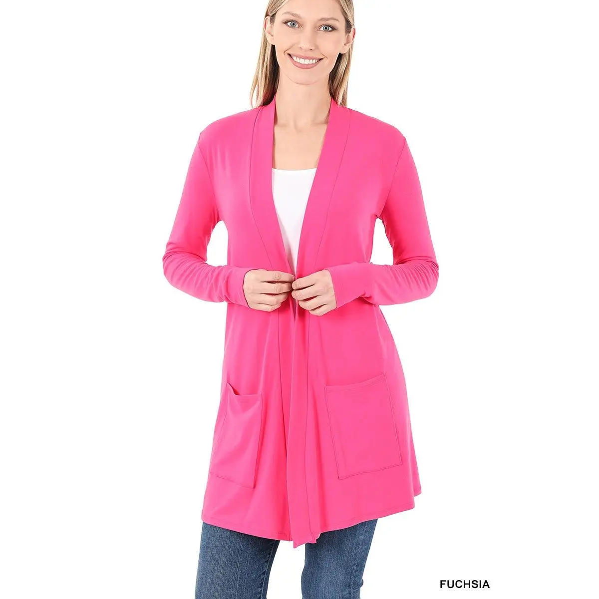 Fuchsia Slouchy Pocket Cardigan, all sizes