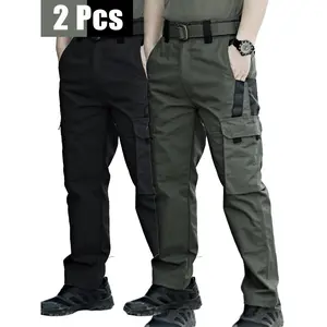 Upgrade Men Tactical Cargo Pants,Functional Multi-Pockets, Adjustable Waist Regular Fit,2 Pack, Sturdy Polyester Plain Fabric, , Outdoor Heavy Duty Work Trousers for Hiking, Construction, Travel Casual