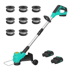 12" Cordless Weed Wacker - String Trimmer Grass Trimmer, w/ 2 x 2.0Ah Batteries Fast Charger with Wheels, 8 pcs Spools Lines, Grass Trimmer Battery Powered Eater String