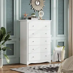 5 Drawer Wood Dresser, Wooden Chest Of Drawers For Bedroom, Storage Cabinet And Organizer Drawers For Living Room, Hallway, Closet, Measuring