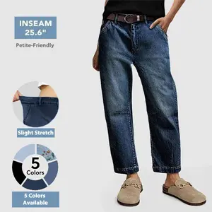Flamingals Mid Rise Premium Barrel Jeans Stretchy Flattering Fit Modern Stitching All Seasons Ultra Comfy Denim for Casual Outfit