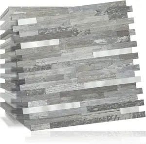 10-Sheet Peel and Stick Backsplash Wall Tile, PVC Backsplash Peel and Stick in Distressed Wood, 9.4 sq.ft
