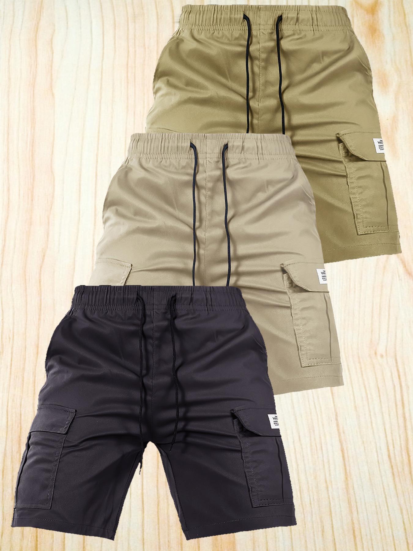 Men’s 3-Pack Cargo Shorts  Outdoor Casual, Multi-Pocket Design, Elastic Waistband, Loose Fit, Knee-Length, Lightweight for Summer