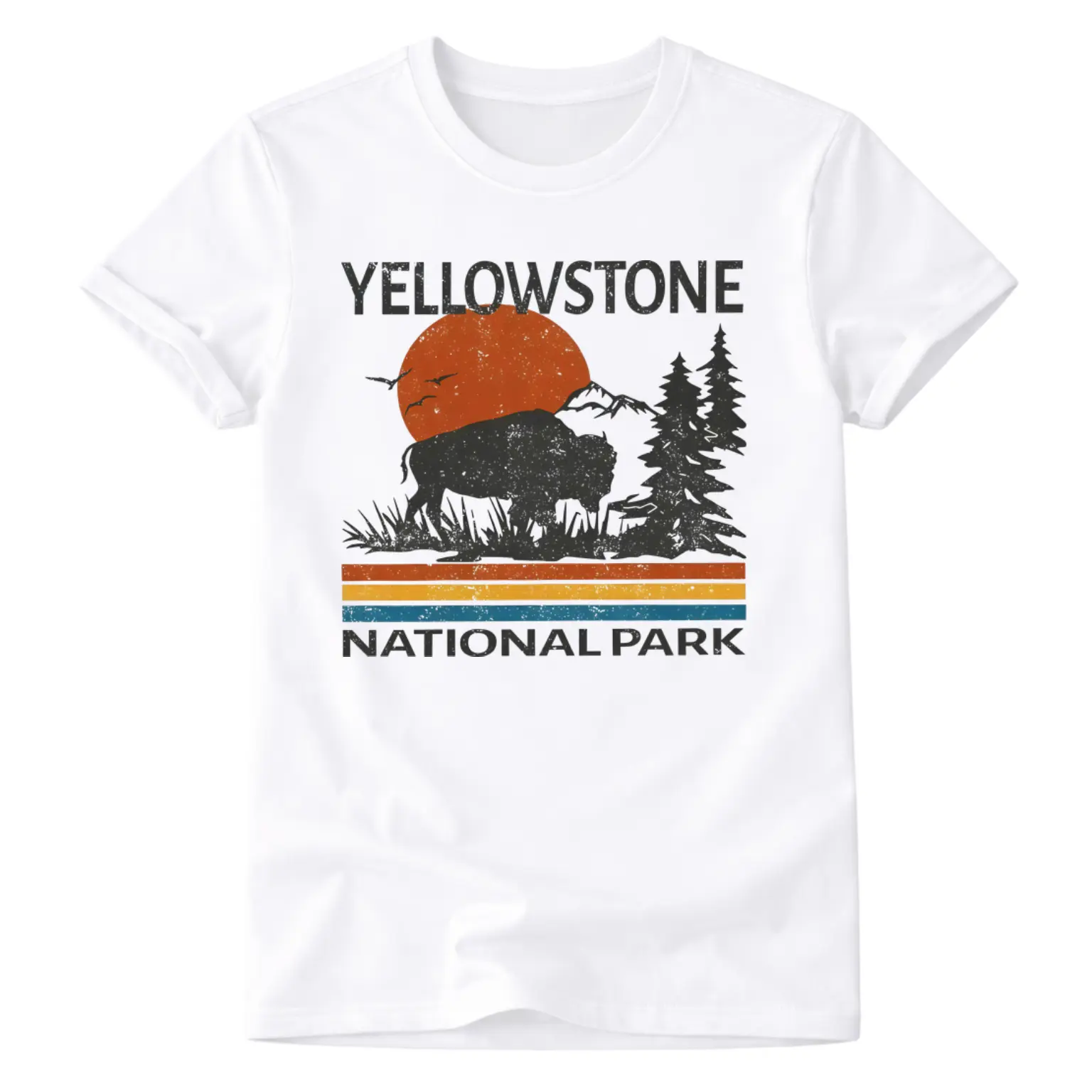 Yellowstone National Park T-Shirt, Round Neck, Vintage Buffalo Graphic Tee, Soft Casual Short Sleeve Top for Women, Outdoor Travel Enthusiasts, Casual Matching Clothing summerwins Womenswear Apparel