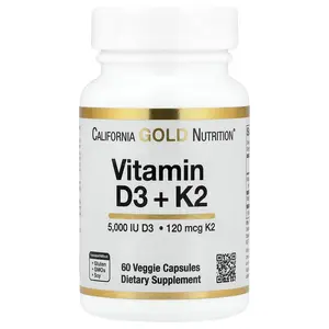 California Gold Nutrition Vitamin D3 + K2 as MK-7, 60 Veggie Capsules