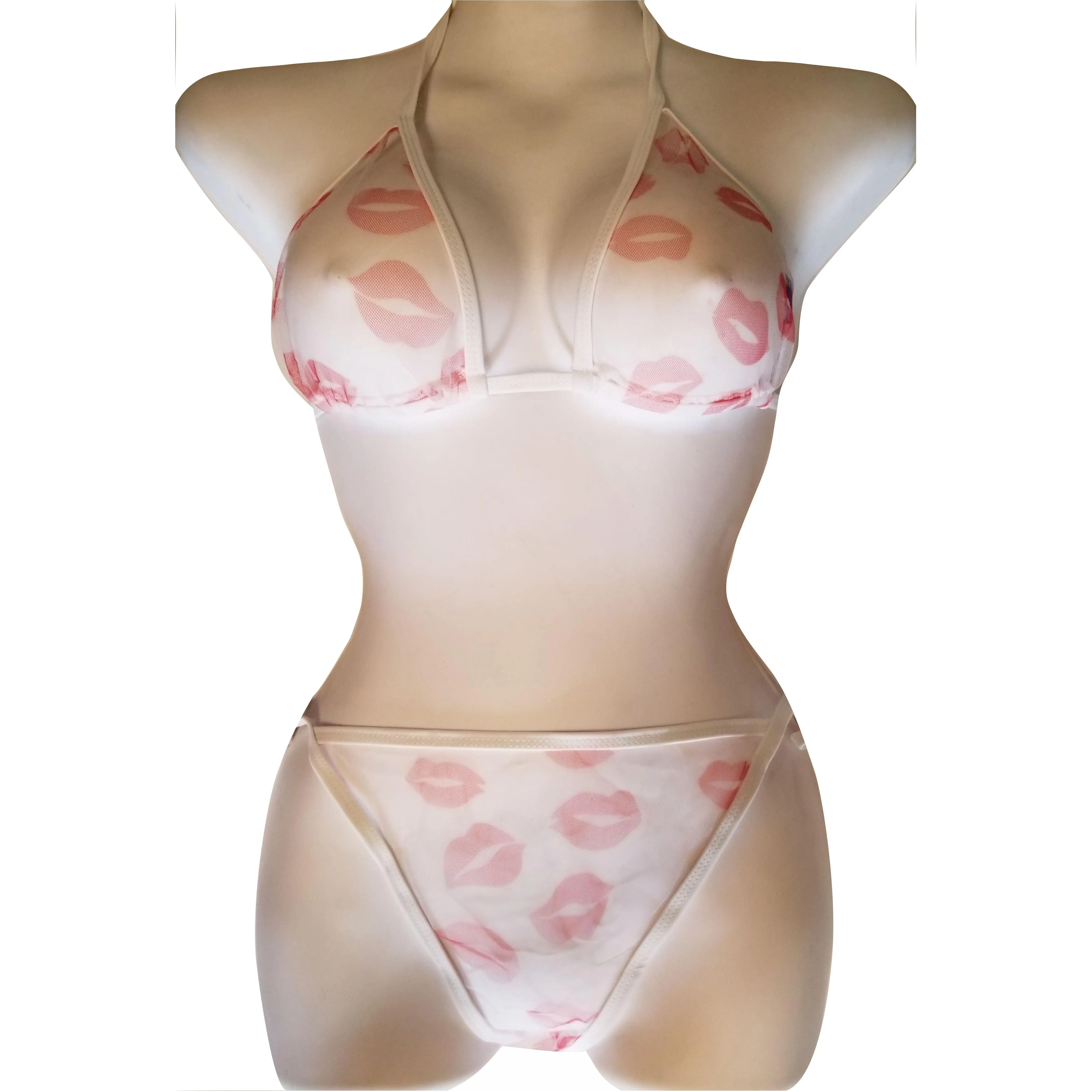 White Sheer Red Lips Bikini Set Sheerswim