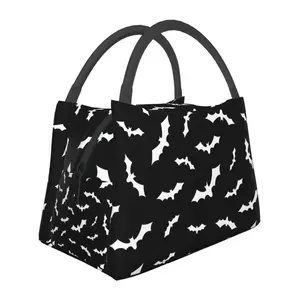 Lunch box, lunch bag, reusable portable insulation bag, insulation bag,bat pattern, suitable for outdoor camping, work, school, fitness