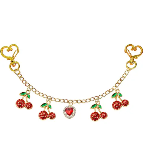 10.7inch Faux Rhinestone Heart & Cherry Bag Purse Chain Charm Gold Purse Extender Bag Decorative Chain Replacement Bag Decoration Accessories, Bag Chains For Handbags, For Women Shoulder Tote Underarm Bags, Adjustable Strap