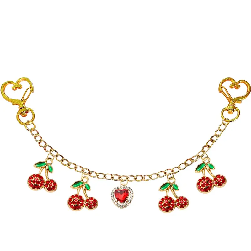 10.7inch Faux Rhinestone Heart & Cherry Bag Purse Chain Charm Gold Purse Extender Bag Decorative Chain Replacement Bag Decoration Accessories, Bag Chains For Handbags, For Women Shoulder Tote Underarm Bags, Adjustable Strap