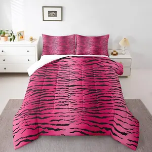 Feelyou Luxury Animal Theme Bedding Set - Full Pink-Black Zebra Stripes Digital Printing Comforter, 2 Pillow Cases, Machine Washable Safari Print Duvet Set for Bedroom Inspo (Multi-Size)
