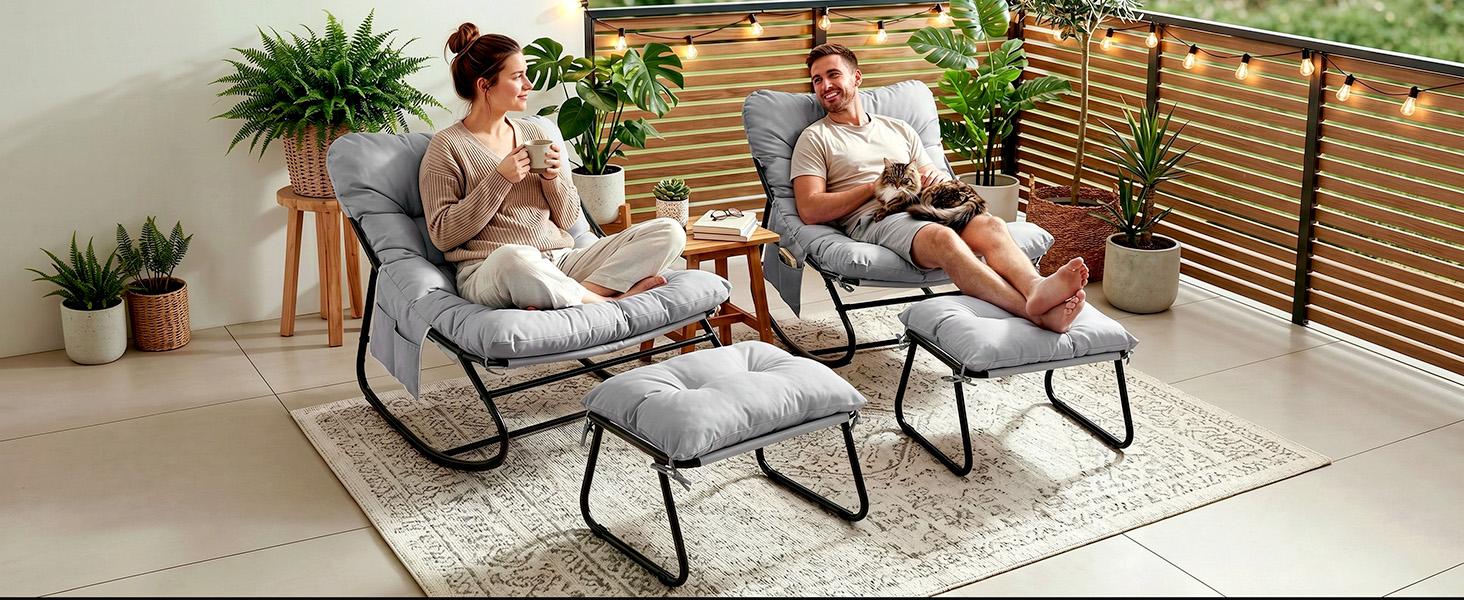Arlopu Patio Papasan Outdoor Rocking Chair with Ottoman & Thick Cushions, Cozy Patio Lounge Chair for Porch, Garden & Backyard, home decor, camping essentials homeessentials