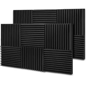 12 Pack  Acoustic Audio Visual Accessories Noise Reduction Soft Foam Panels Black 1x12x12 Inches for Audio and Video Room Noise Reduction Studio, Soft Foam Panels for Walls, Suitable for Live Broadcast Audio and Video Room Recording Room