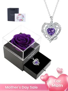 Mother's Day Gift Rose Heart Mom Necklace With Rose Jewelry Gift Box, Love Heart Necklace, Flower Heart Pendant Necklace for Mother, Christmas Birthday Mother's Day Jewelry Gift for Mom Grandma, Heart Design Necklace