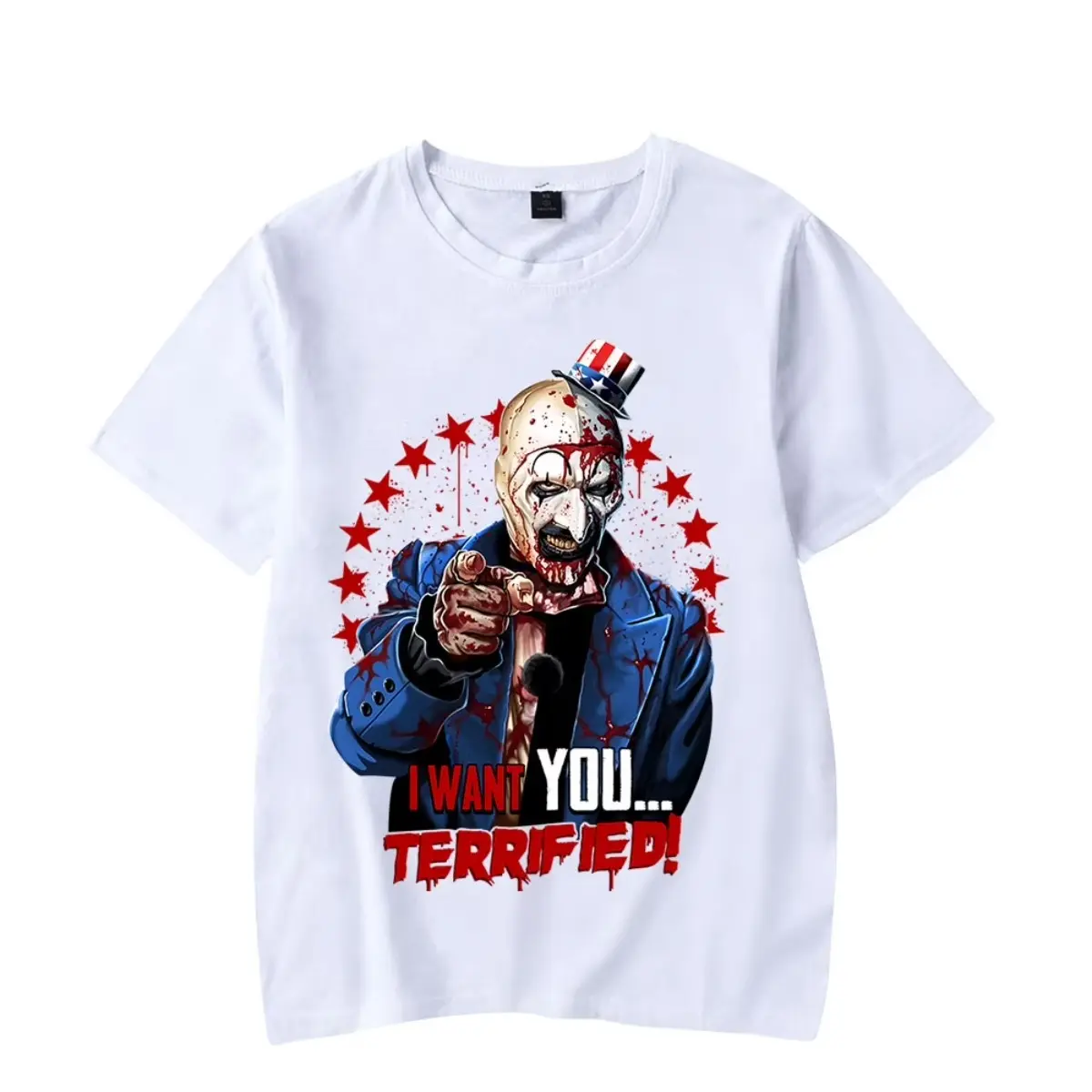 Men's Original Print Terrifier Horror Movie Merch Cotton Casual Short-Sleeve Tops, Menswear for Halloween, Day Wear, Prints, Fashion