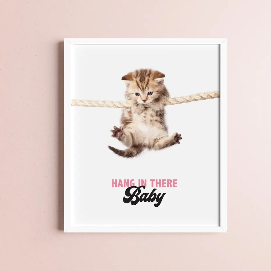 Hang in There Cat Retro Motivational Cool Wall Decor Art Print Poster for Office | Hang in there baby, kitty poster, funny, Physical Print