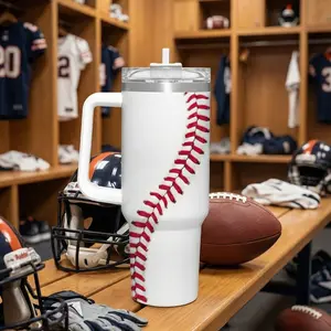 Baseball Tumbler with Handle 40oz, Insulated Stainless Steel Cup with Lid & Straw, Gifts for Men, Boys, Players, Coaches, Sports Lovers, Christmas, Birthday