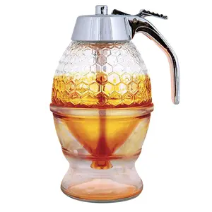 Explorinox Honey Dispenser Press Type Sugar Container ABS Honey Syrup Dispenser with Honeycomb Pattern and Chrome-Plated Handle for Home Kitchen Use - Bottles